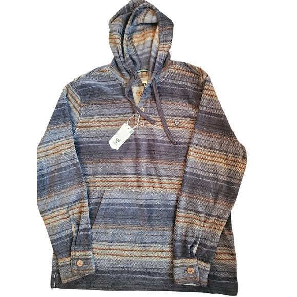 NWT Vissla Mens Descanso Hoodie Blue Pullover Popover Fleece  Sweater Large - Picture 1 of 2